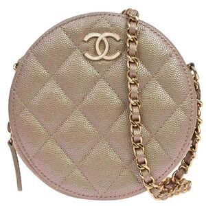 Chanel Round Chain Quilted Caviar Beige Leather Shoulder Bag Bag